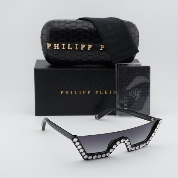 Philipp Plein SPP031S 0700 Shield Sunglasses - Black/Grey - Picture 11 of 11